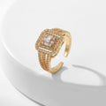Women’s Square Full Rhinestone Zircon Ring - Style One Gold - electronic accessories