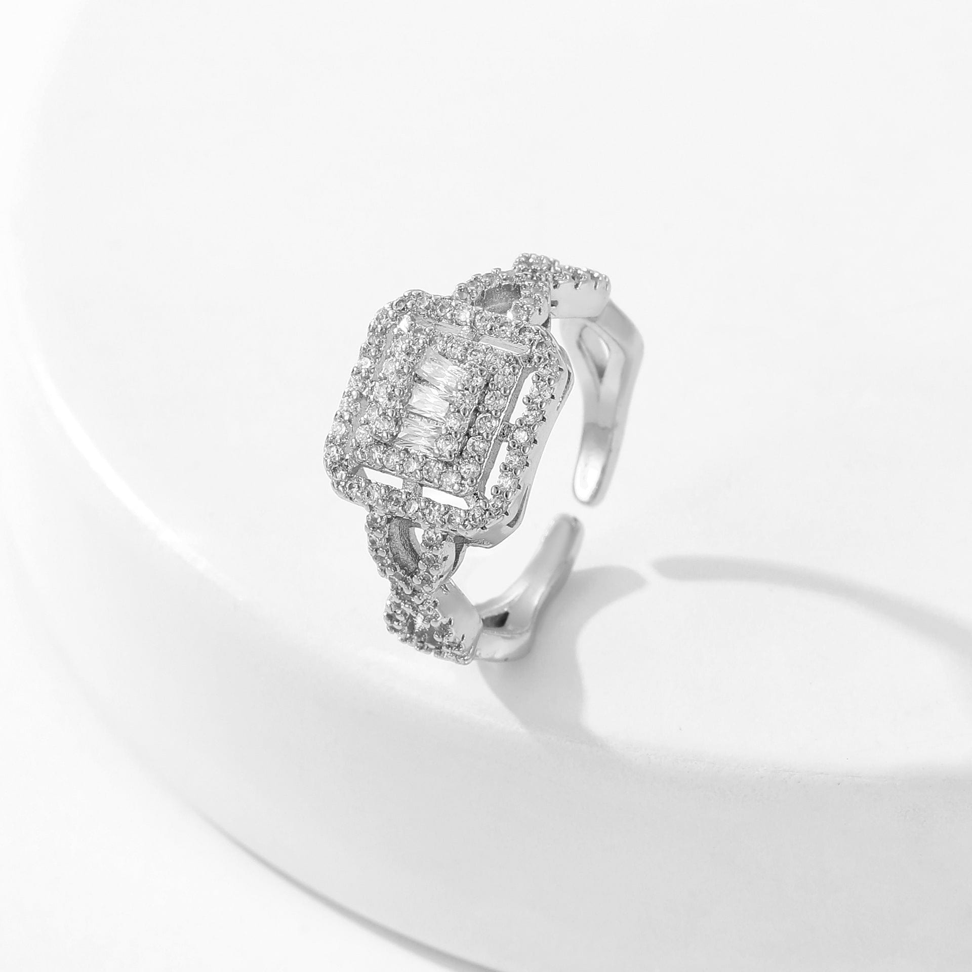 Women’s Square Full Rhinestone Zircon Ring - Style Seven Silver - electronic accessories