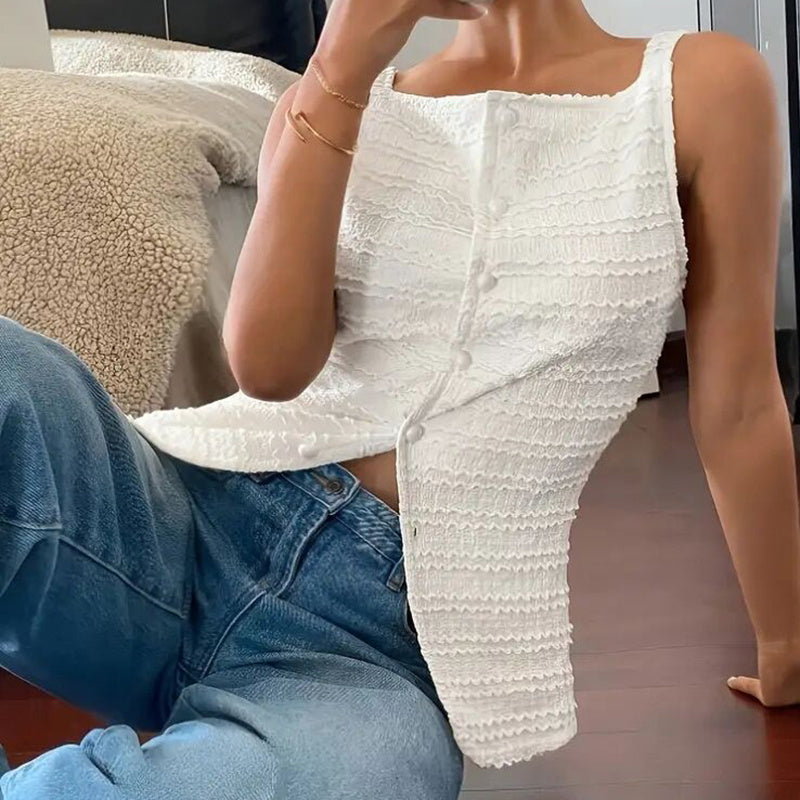 Womens Square Neck Button Up Vest Top - Other