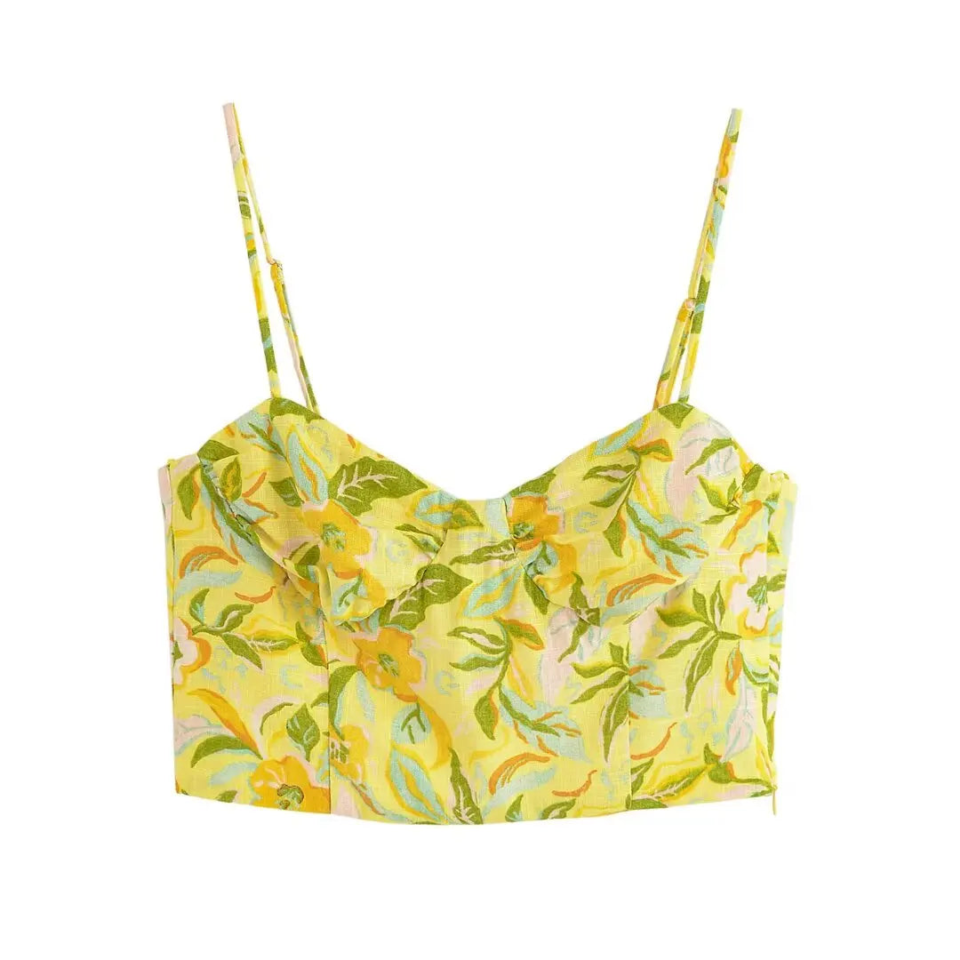 Women’s Strap Fashion Printed Short Top High Waist Long Half Skirt Set - MULTI / S