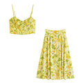 Women’s Strap Fashion Printed Short Top High Waist Long Half Skirt Set - polychrome / L