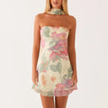 Women’s Strapless Neck Scarf Floral Dresses - A / L