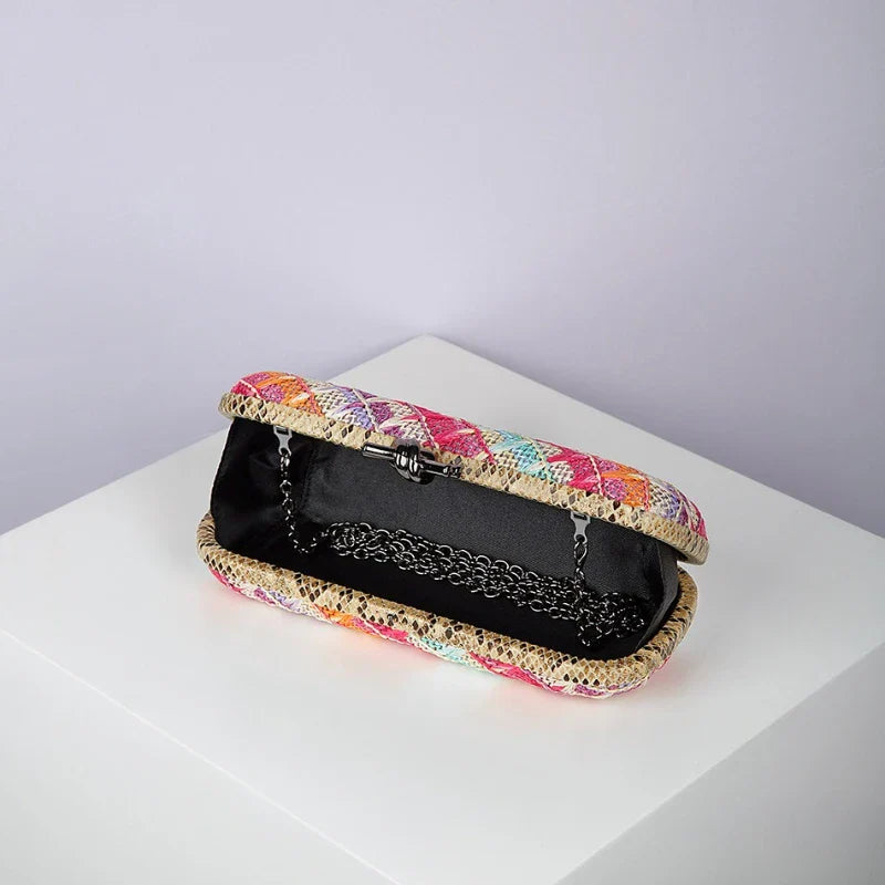 Women’s Straw Style Colorful Woven Clutch Bags - Blue / 23cm