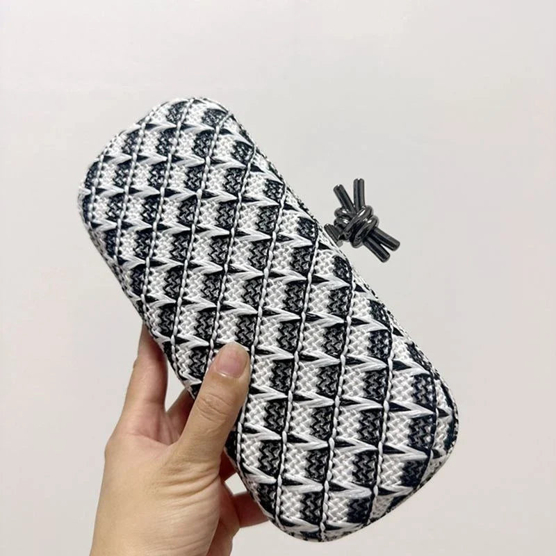 Women’s Straw Style Colorful Woven Clutch Bags - Black White / 23cm