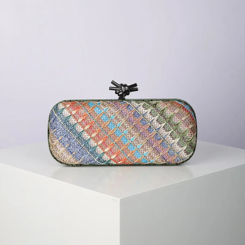 Women’s Straw Style Colorful Woven Clutch Bags - Green / 23cm