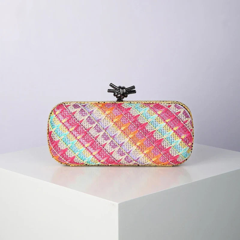 Women’s Straw Style Colorful Woven Clutch Bags - Pink / 23cm