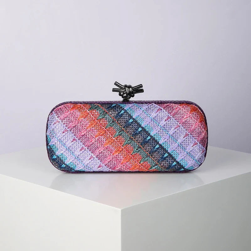 Women’s Straw Style Colorful Woven Clutch Bags - Purple / 23cm