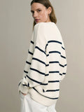 Women’s Striped Knit Cardigan V Neck Cotton Loose Fit