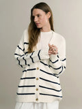 Women’s Striped Knit Cardigan V Neck Cotton Loose Fit