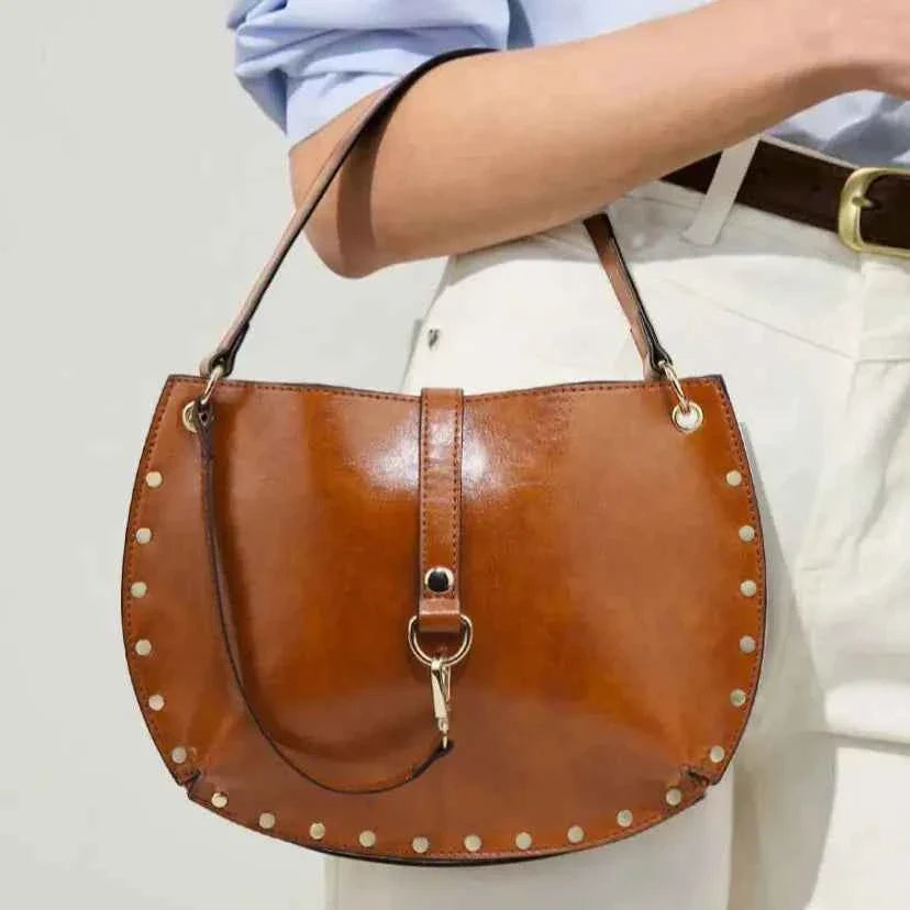 Women's Studded Crescent Saddle Bag