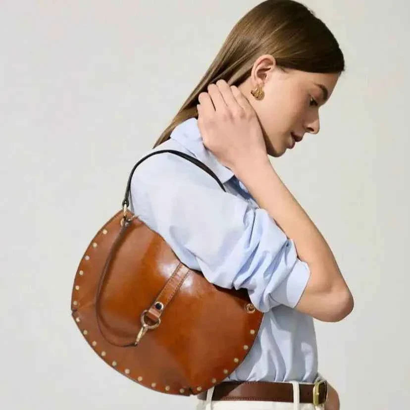 Women's Studded Crescent Saddle Bag