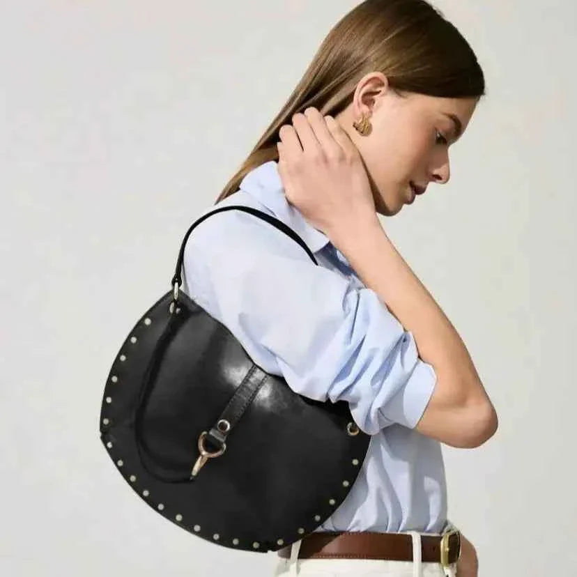 Women's Studded Crescent Saddle Bag