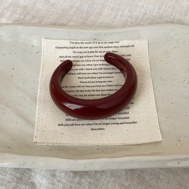 Women’s Stylish Retro Minimalism Niche Resin Bracelet Ring - Wine Red - electronic accessories