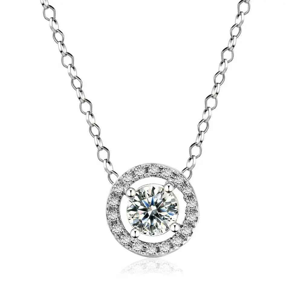 Women’s Stylish Round Zircon Pendant Clavicle Chain - Platinum White Stone - electronic accessories