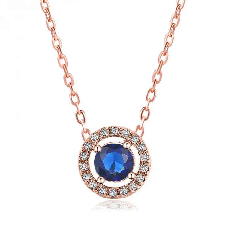 Women’s Stylish Round Zircon Pendant Clavicle Chain - Rose Gold Blue Stone - electronic accessories