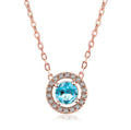 Women’s Stylish Round Zircon Pendant Clavicle Chain - Rose Gold Ocean Blue Stone - electronic accessories