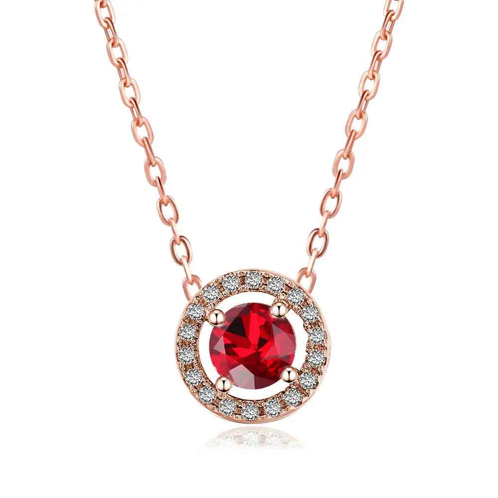 Women’s Stylish Round Zircon Pendant Clavicle Chain - Rose Redstone - electronic accessories