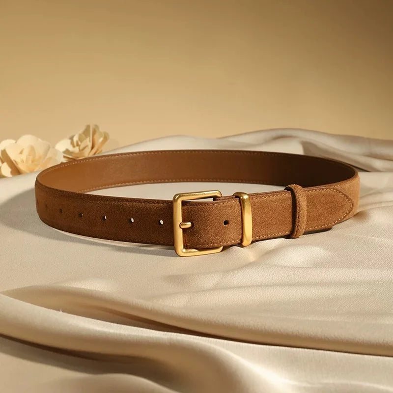 Women’s Suede Cowhide Belts Genuine Leather - caramel / 100cm / CHINA