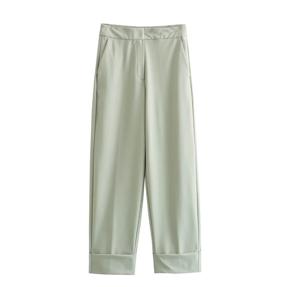 Women’s Suit Coat Curled Hem Straight Leg Trouser Set - light green 1 / XS