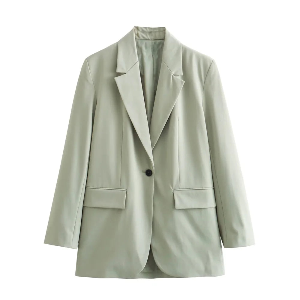 Women’s Suit Coat Curled Hem Straight Leg Trouser Set - light green / S