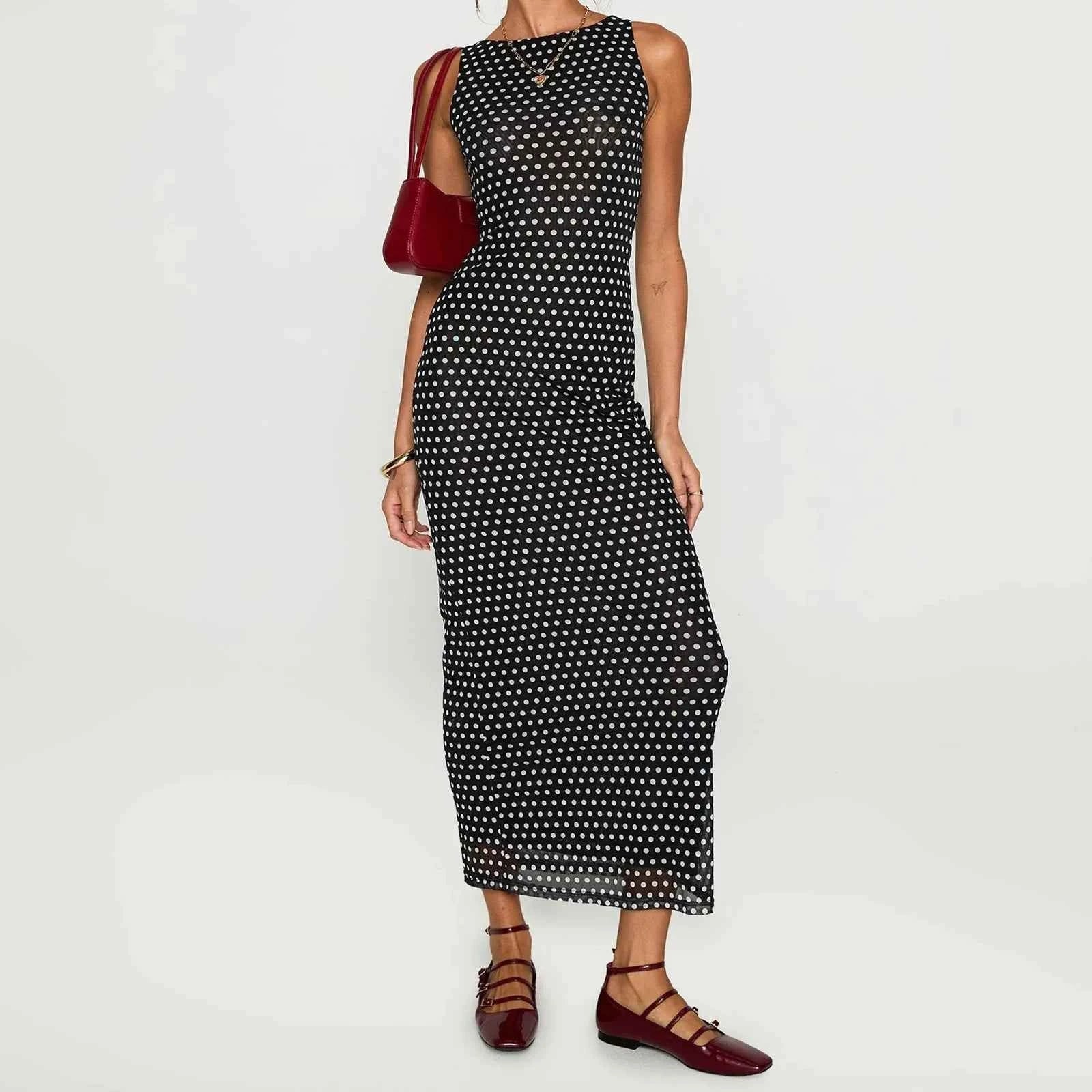 Women's Summer Long Tank Dress Polka Dot Print