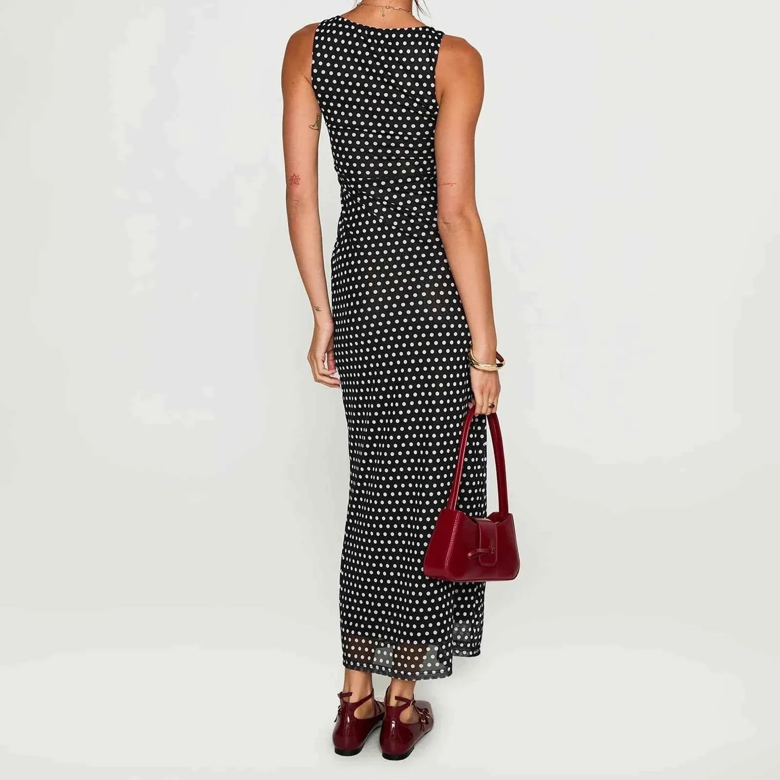 Women's Summer Long Tank Dress Polka Dot Print