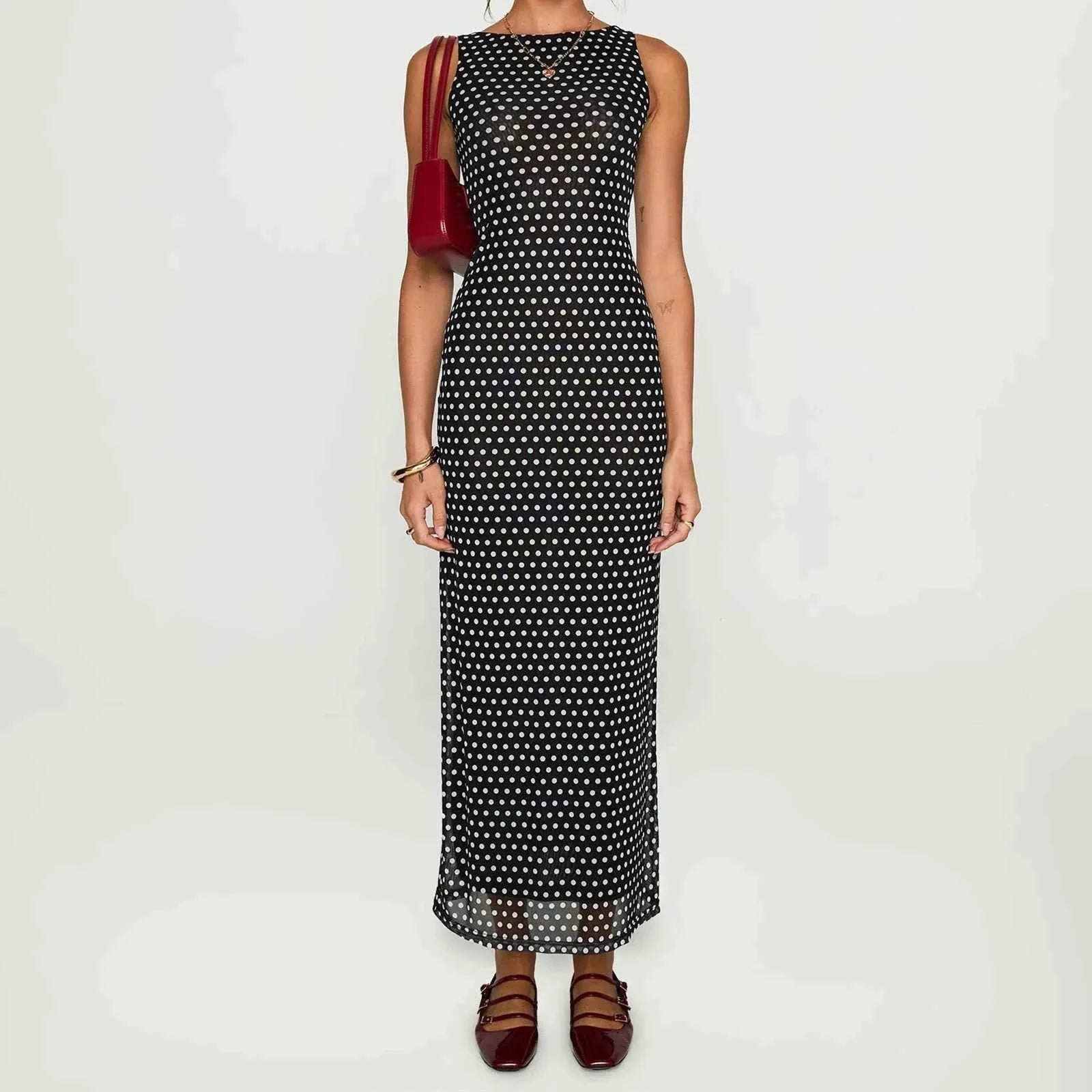 Women's Summer Long Tank Dress Polka Dot Print