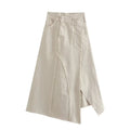 Women’s Temperament Asymmetric Ragged Edge Tight Top High Waist Solid Color Skirt Set - Off white / M