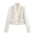 Women’s Texture Bow Lace-up Cropped Blazer - Beige suit / M