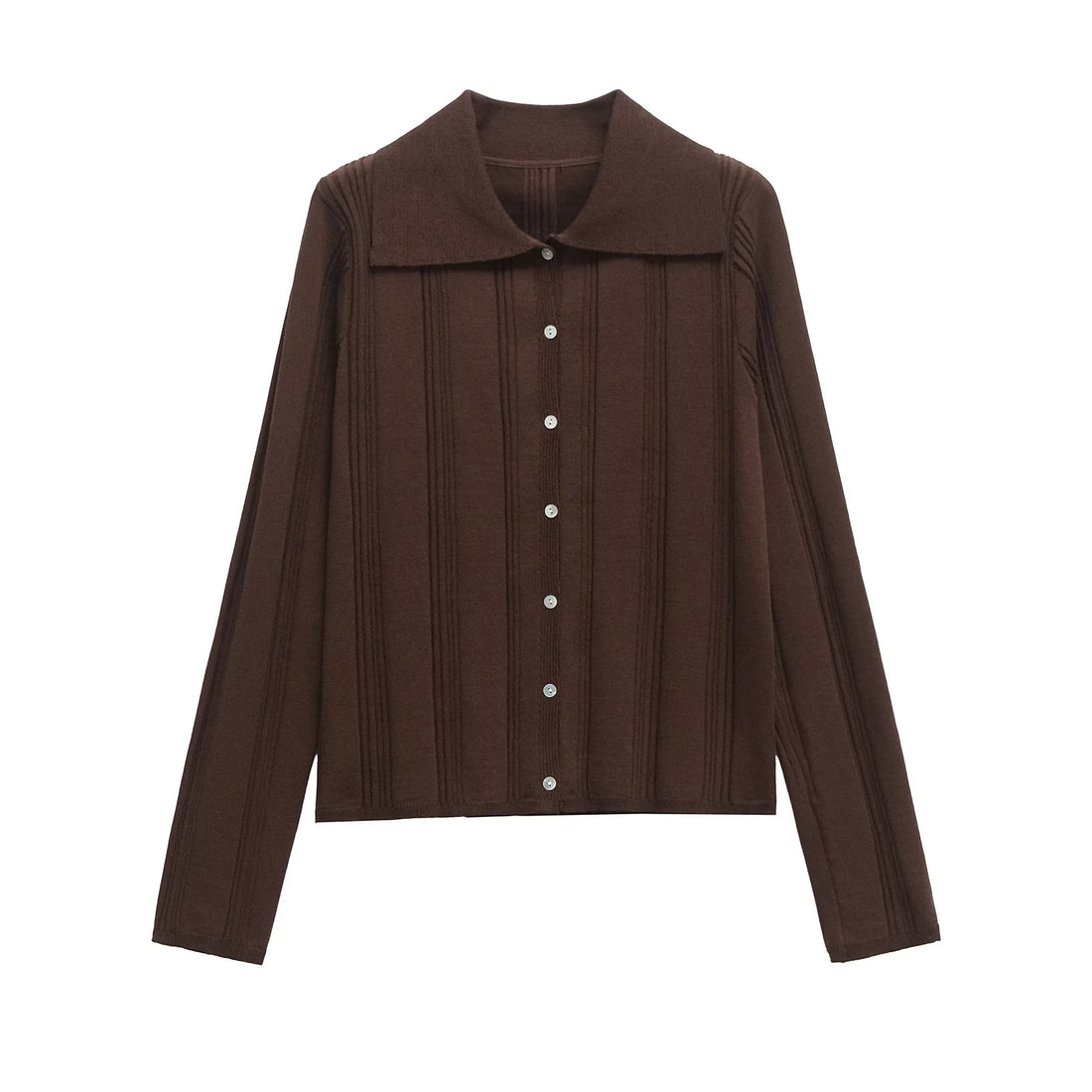 Women’s Textured Knit Cardigan Lapel Long Sleeve Single Breasted Sweater - Brown cardigan / S