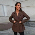 Women's Tie Waist Blazer Coat Oversized Padded Shoulder