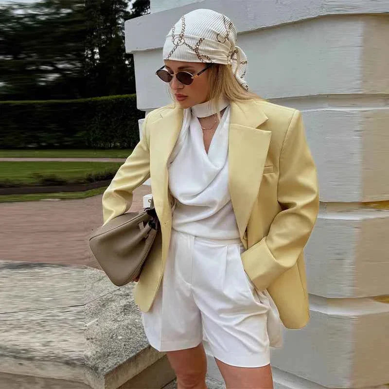 Women's Tie Waist Blazer Coat Oversized Padded Shoulder