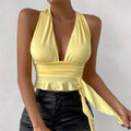 Women’s Tight Fitting Deep V-neck Pleated Top - Other