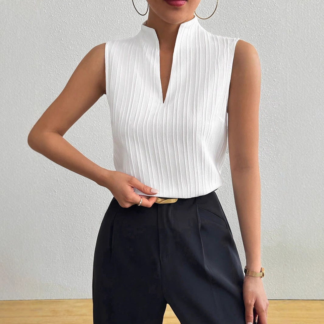 Women’s Top Solid Color And V-neck Slim Fit Slimming Sleeveless Short Sleeve - White / L - Other