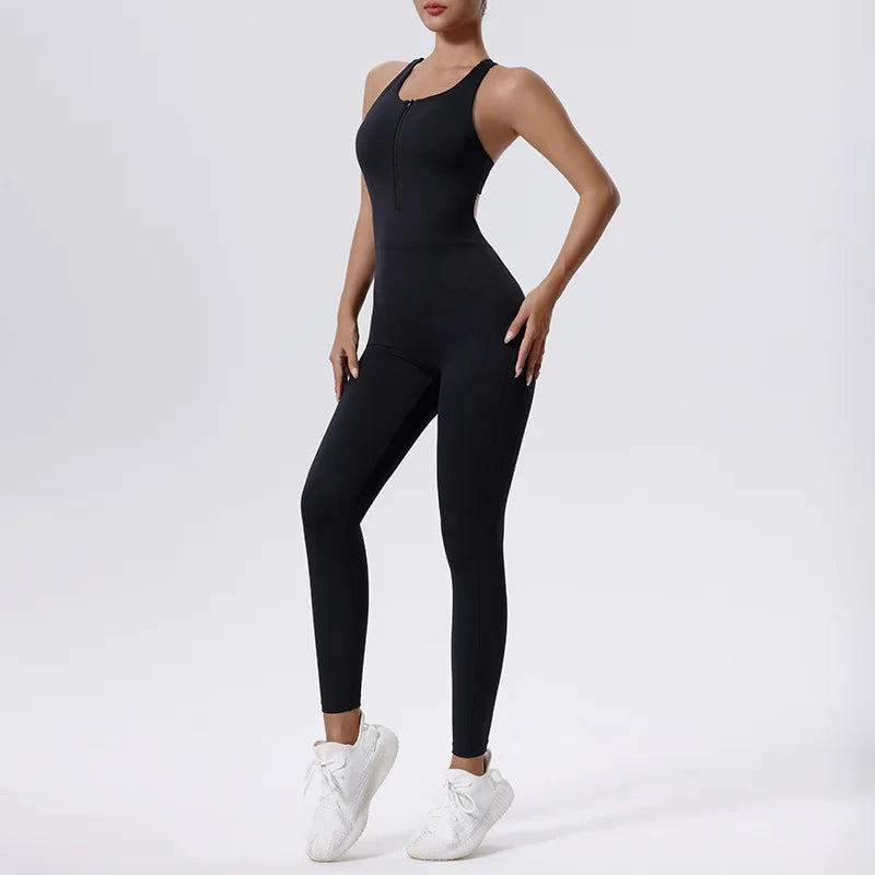 Women’s Tracksuit Yoga Set Zipper Jumpsuits - black / L / CHINA