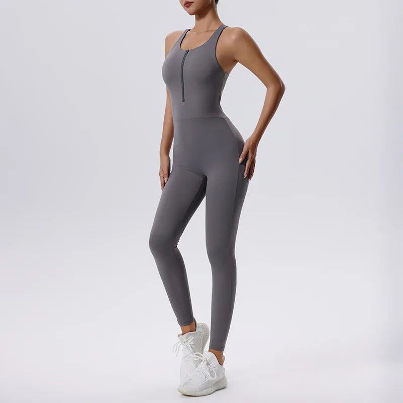 Women’s Tracksuit Yoga Set Zipper Jumpsuits - grey / S / CHINA