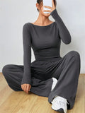 Women’s Two-Piece Wide-Leg Pants Set Soft And Waxy Style Suit - Other