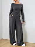 Women’s Two-Piece Wide-Leg Pants Set Soft And Waxy Style Suit - Other