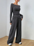 Women’s Two-Piece Wide-Leg Pants Set Soft And Waxy Style Suit - Other