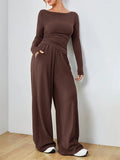 Women’s Two-Piece Wide-Leg Pants Set Soft And Waxy Style Suit - Other