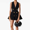 Women’s V-neck Metal Double-breasted Sleeveless Dress