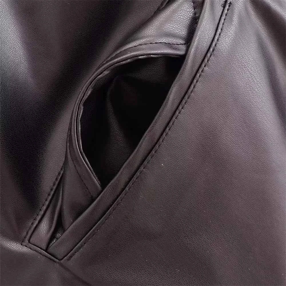 Women's Versatile Long Sleeve Imitation Leather Loose Jacket Coat