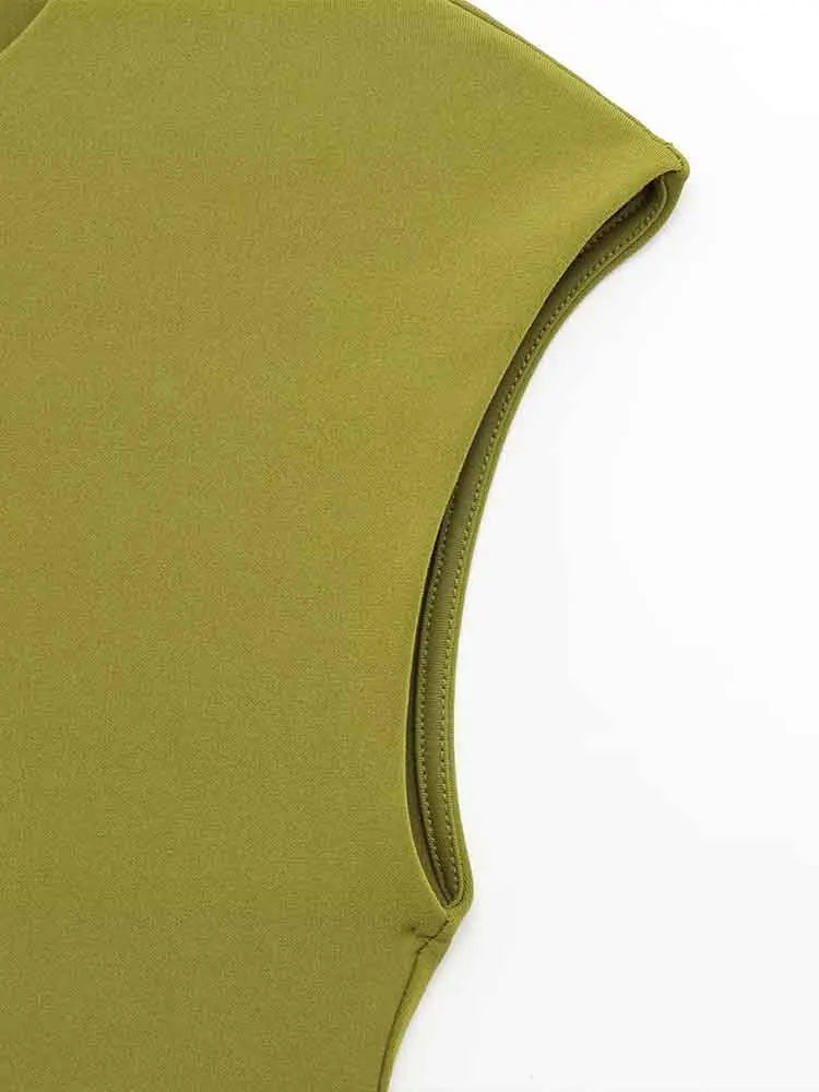 Women’s Waist Hollow Design Round Neck Sleeveless Long Dress