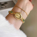 Women's Watch Natural Premium Jade Gold Silver Bracelet Quartz