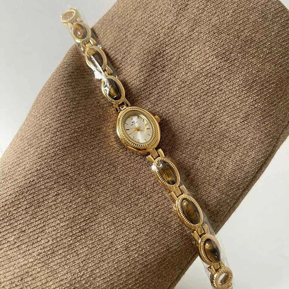 Women's Watch Natural Premium Jade Gold Silver Bracelet Quartz