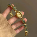 Women's Watch Natural Premium Jade Gold Silver Bracelet Quartz