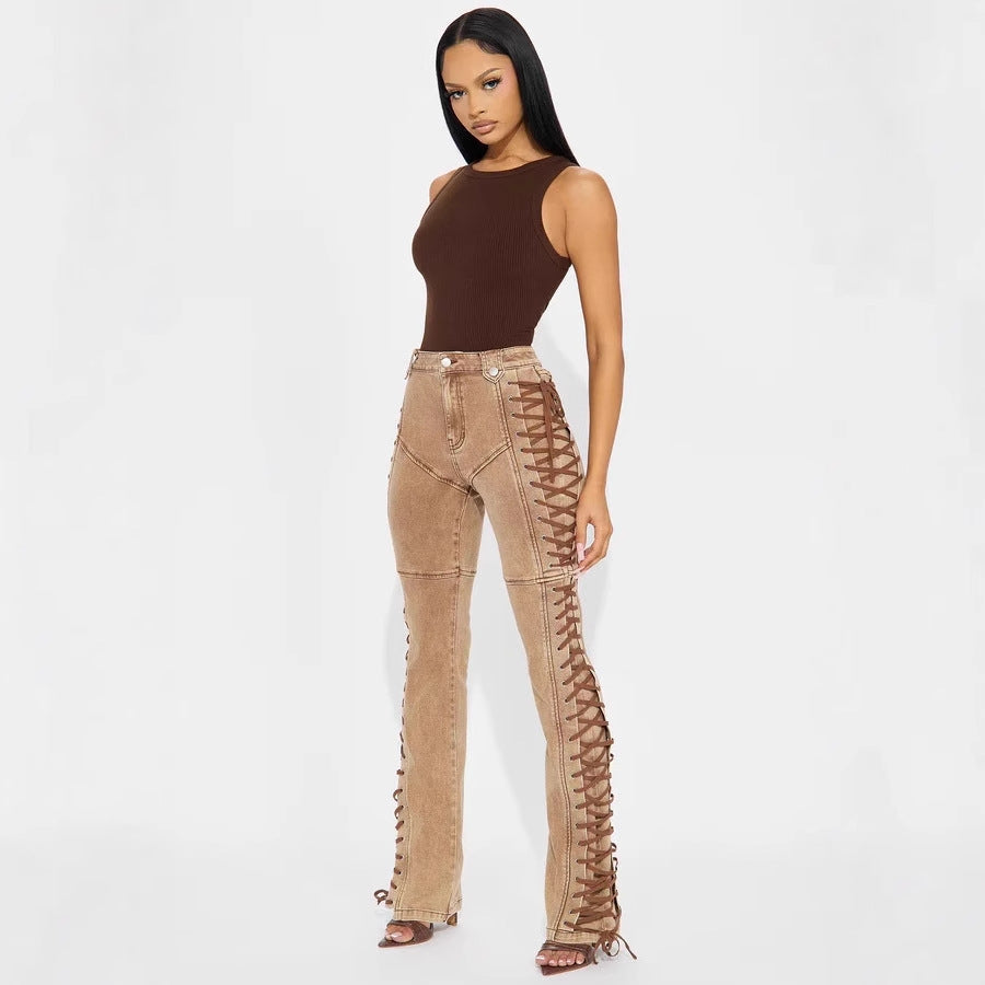 Women’s Wear Bandage Drawstring Hot Girl Jeans - electronic accessories