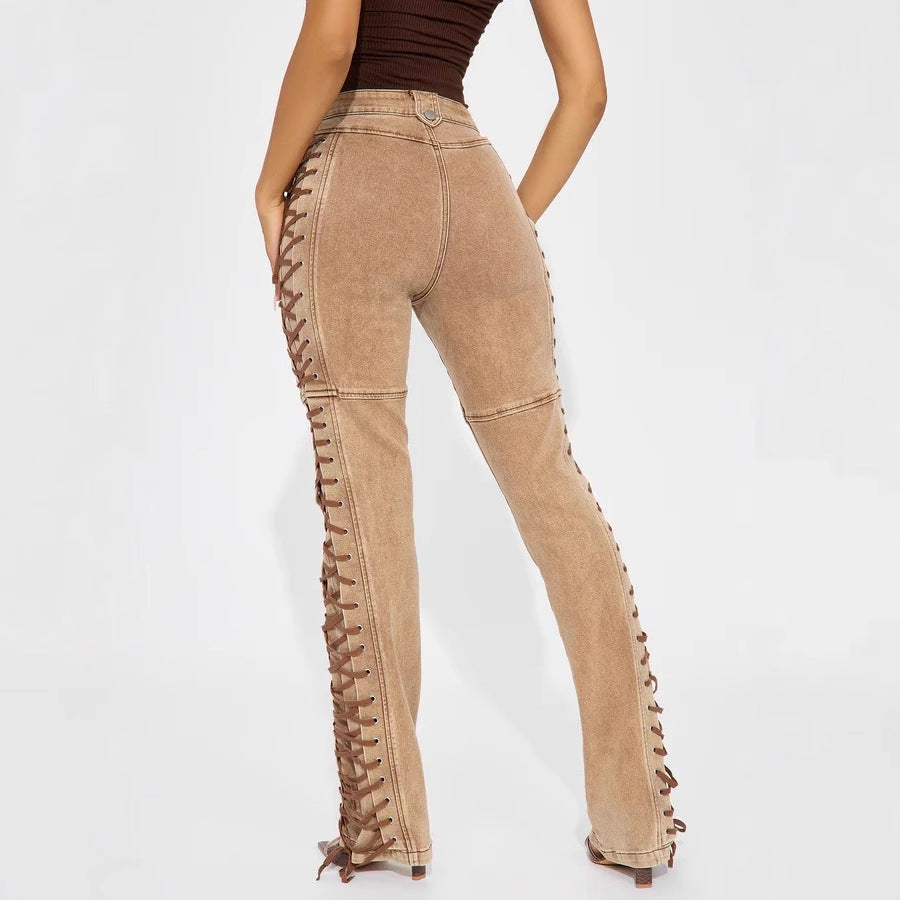 Women’s Wear Bandage Drawstring Hot Girl Jeans - electronic accessories