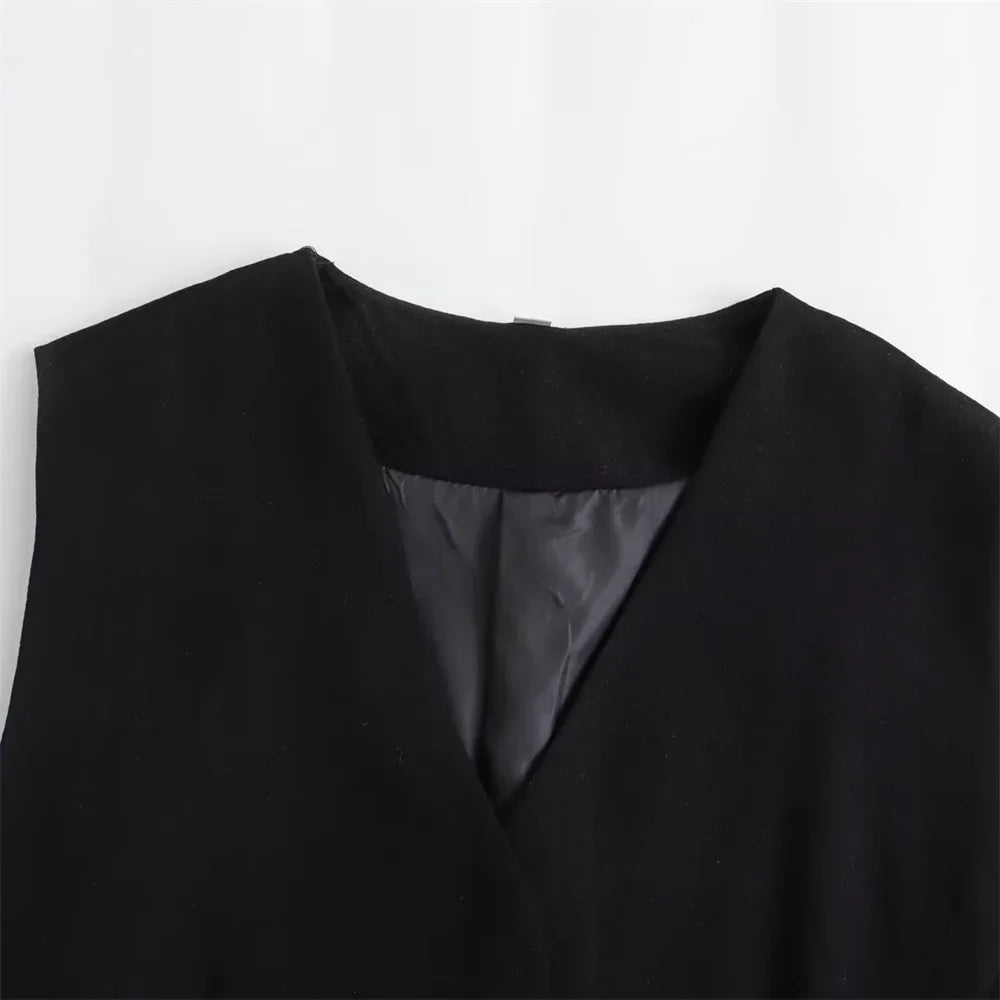 Women’s Wear Button Decoration Slim Fit Tank Top High Waist A-line Skirt Short