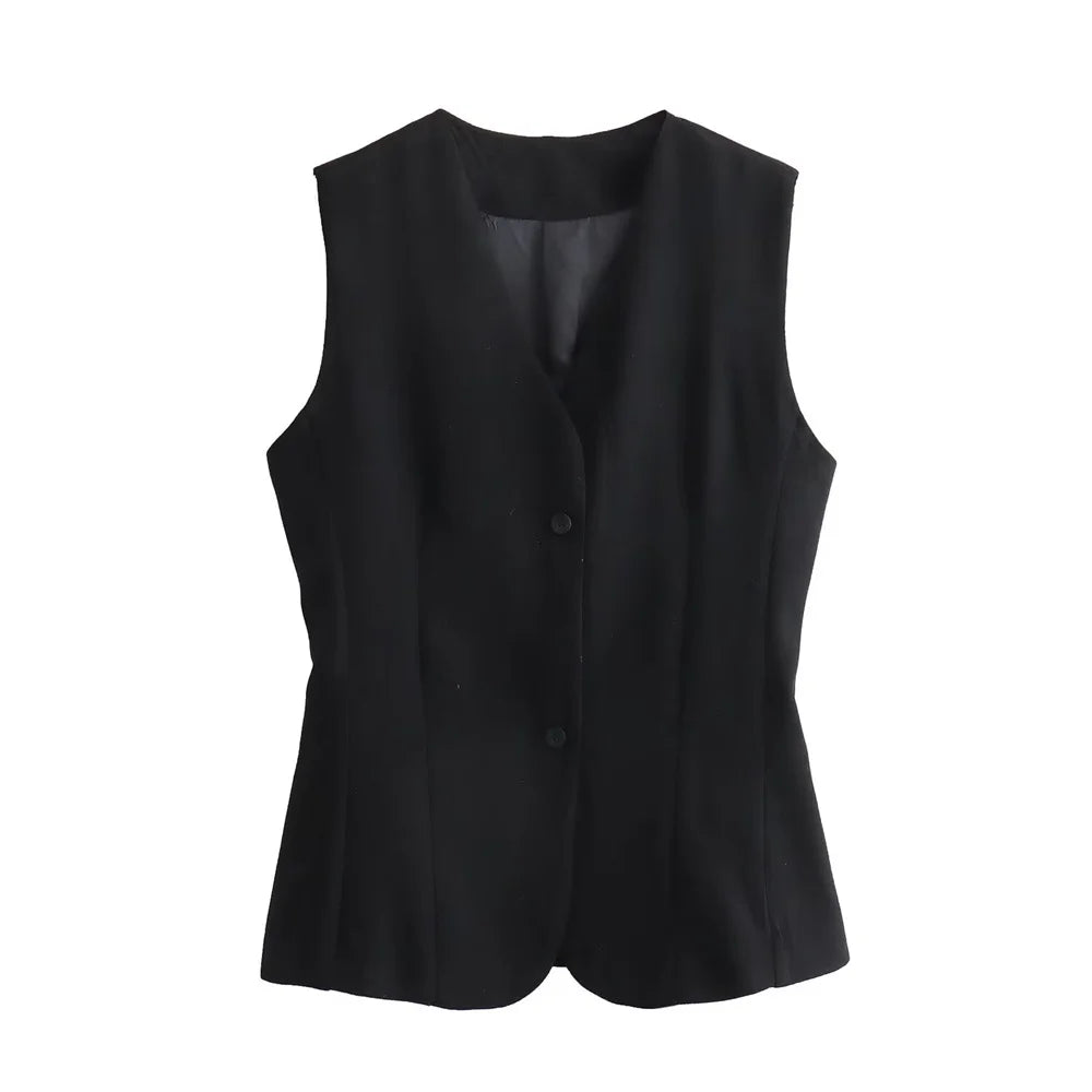 Women’s Wear Button Decoration Slim Fit Tank Top High Waist A-line Skirt Short - black 2 / L